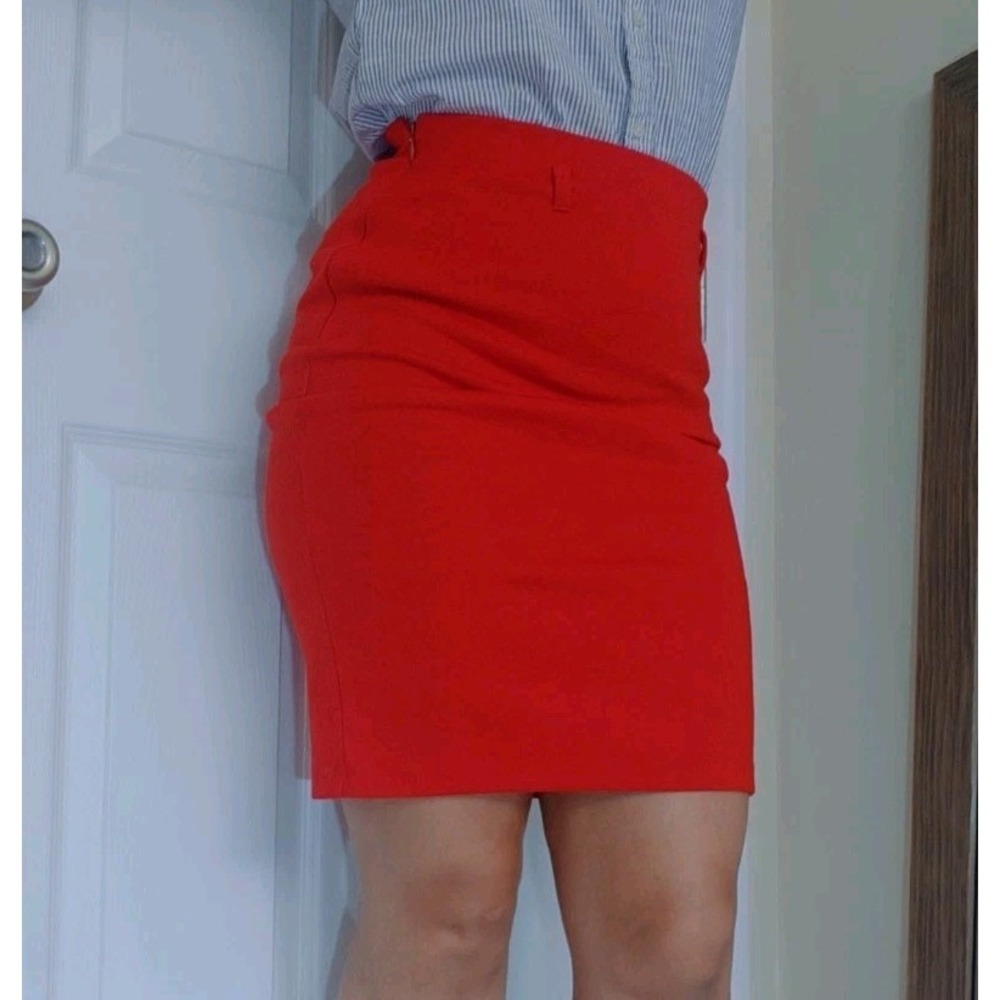 Forever 21 Vintage Sz Small High Waisted Red Knee Length Pencil‎ Skirt